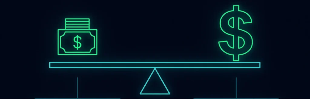 Infográfico didático mostrando exemplo de alavancagem no day trade, com margem de garantia de R$100 e variação de 1.000 pontos, em fundo preto-azulado com destaque em verde neon e azul petróleo, estilo moderno do Gatilho de Entrada.