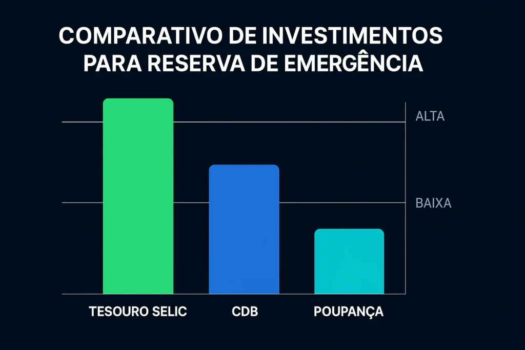 comparativo_tesouro_cdb_poupanca_otimizada Comparativo de investimentos com liquidez diária para reserva de emergência.