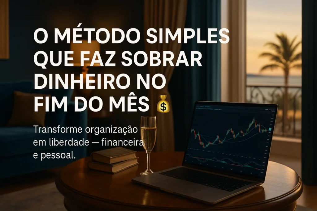 Ambiente elegante com notebook e itens de luxo cotidiano representando bem-estar e organização financeira e Como Montar um Orçamento pessoal com o método 50/30/20.