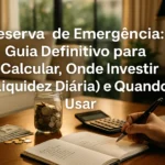 Reserva de emergência: gráfico e elementos financeiros representando segurança e liquidez para imprevistos.
